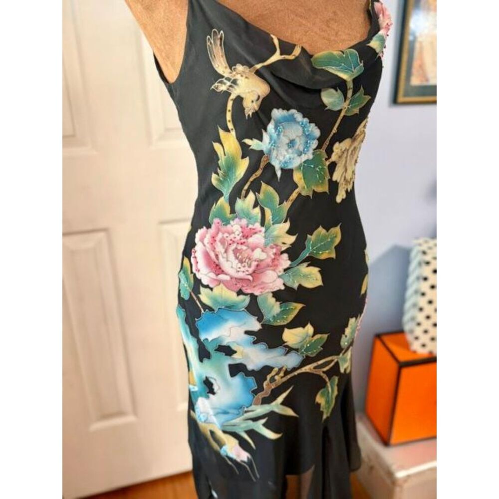 NWT Vintage Sue Wong Size 4 Black Silk Floral Beaded High-Low Dress Y2K - Picture 9 of 13